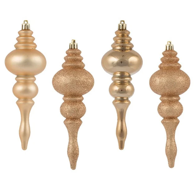 7" Cafe Latte Four-Finish Finial Christmas Ornaments 8 Per Box