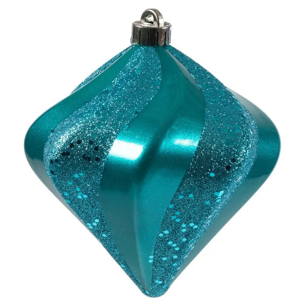 6" Turquoise Swirl Diamond Candy Christmas Ornaments 3 Per Bag