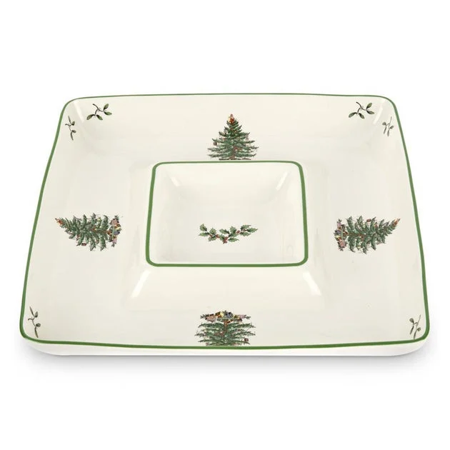 Spode Christmas Tree Square Chip & Dip Server