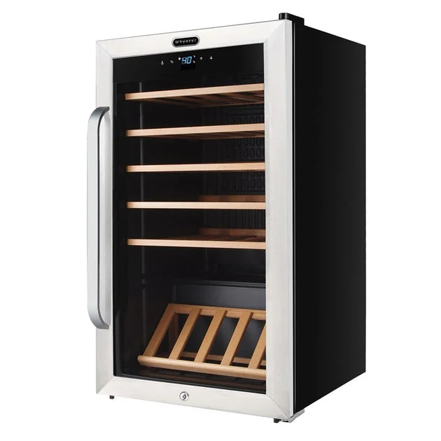 34-Bottle Freestanding Stainless Steel Wine Refrigerator with Display Shelf and Digital Control