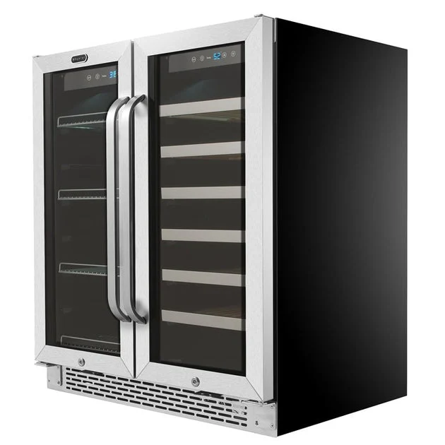 30" Built-In French Door Dual Zone 33-Bottle Wine Refrigerator 88-Can Beverage Center