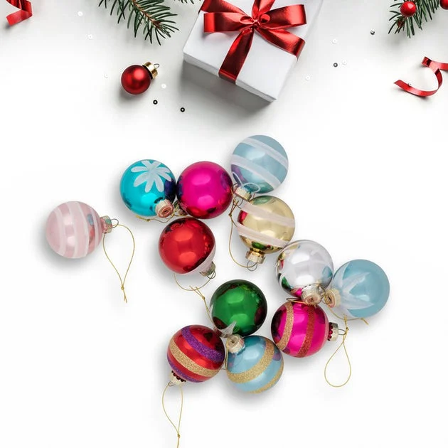 2.5" Frosted and Glittered Shiny Multi Color Christmas Ball Ornaments 12-Count