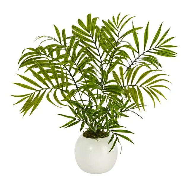 14" Mini Areca Palm Artificial Plant in White Planter