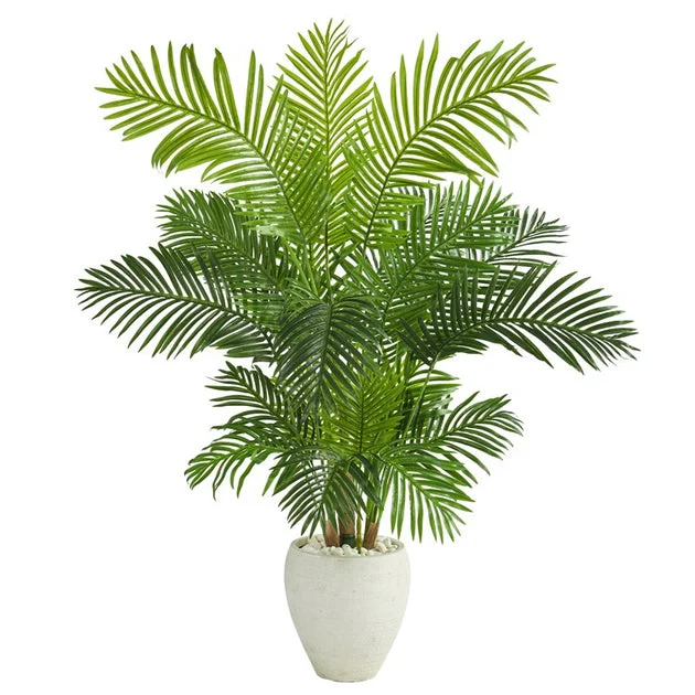 62" Hawaii Palm Artificial Tree in White Planter