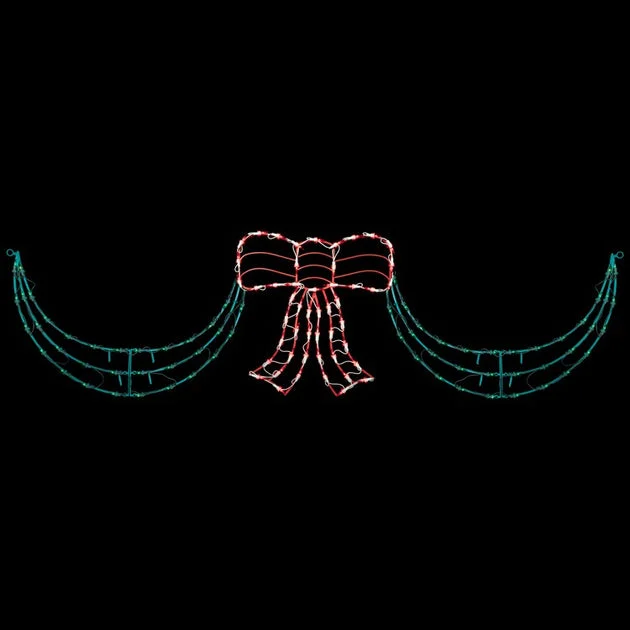 3-Piece Lighted Red and Green Bow and Swag Christmas Decoration