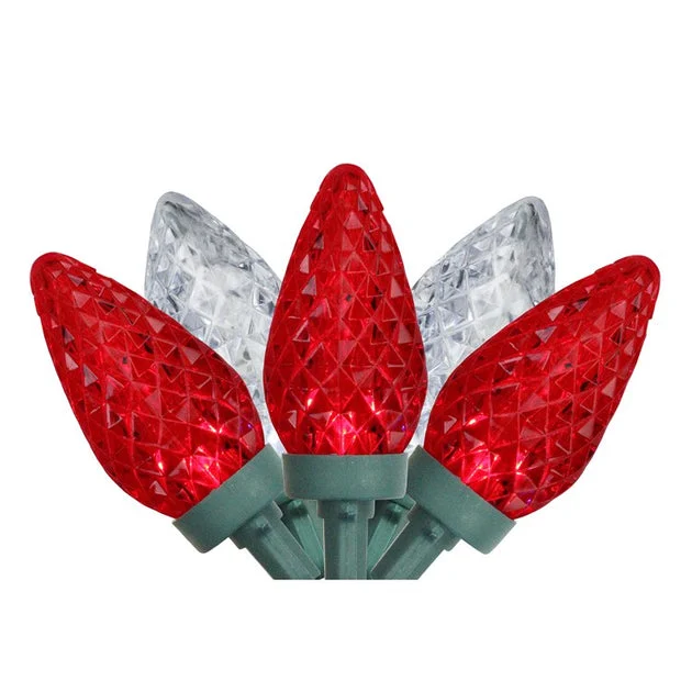100-Count Red and Pure White Faceted LED C9 Christmas Lights with 66' Green Wire