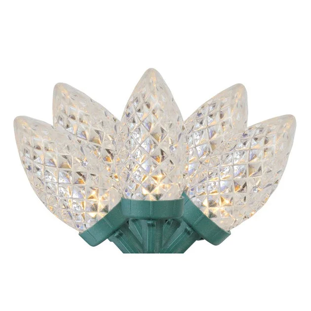 100-Count Warm White LED Faceted C7 Christmas Lights with 66' Green Wire