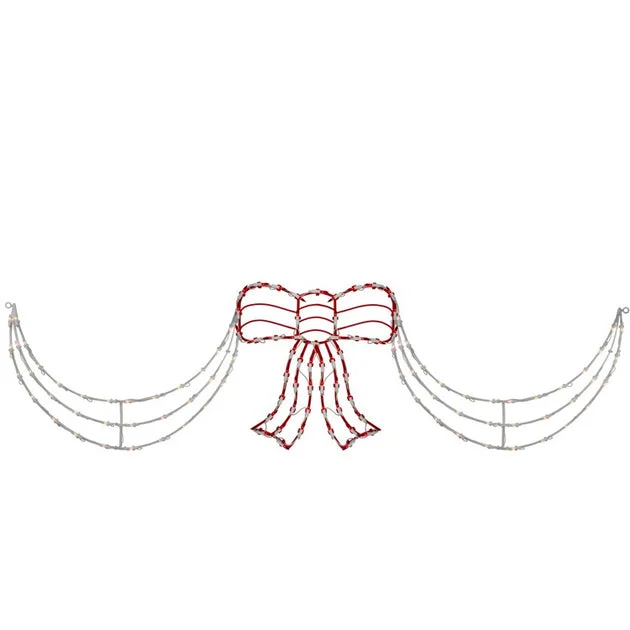 3-Piece Lighted Red and White Bow and Swag Christmas Decoration