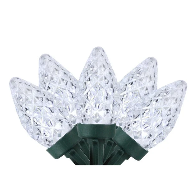 100-Count Pure White Faceted LED C7 Christmas Lights with 66' Green Wire