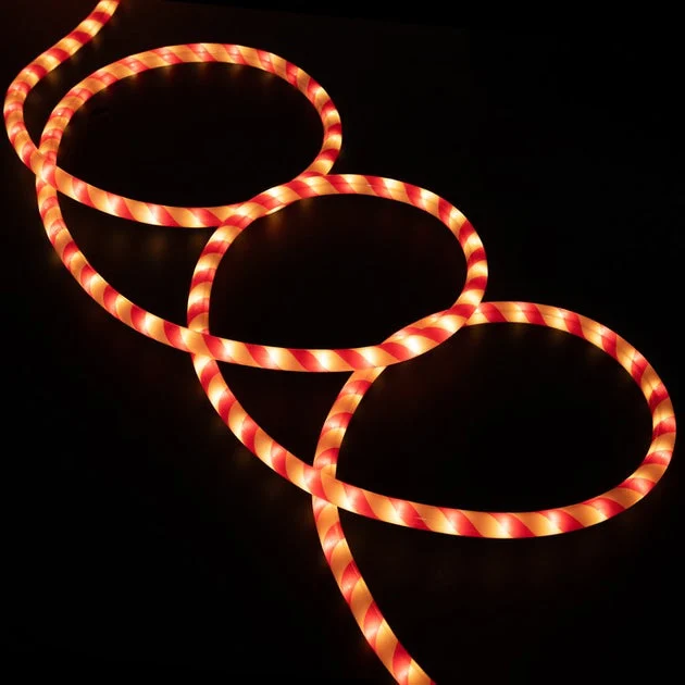 18' Red and White Striped Candy Cane Christmas Rope Light