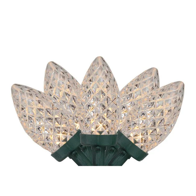 100-Count Warm White Faceted LED C9 Christmas Lights with 66' Green Wire