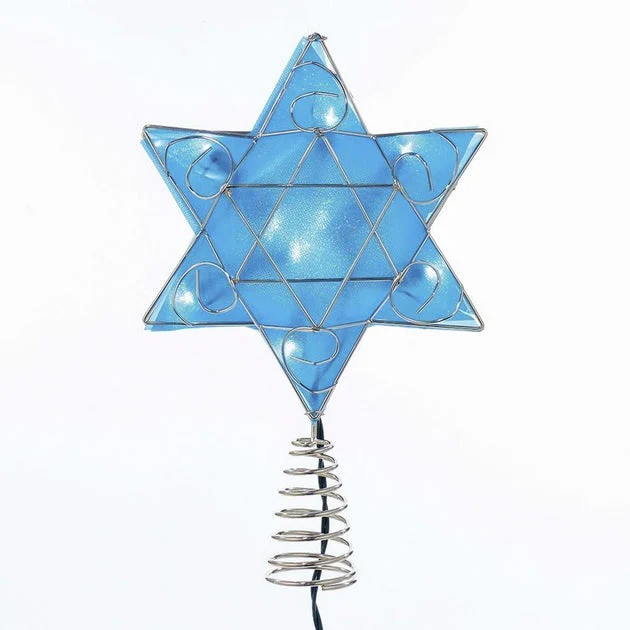 10-Light LED Silver and Blue Shimmer Star Tree Topper