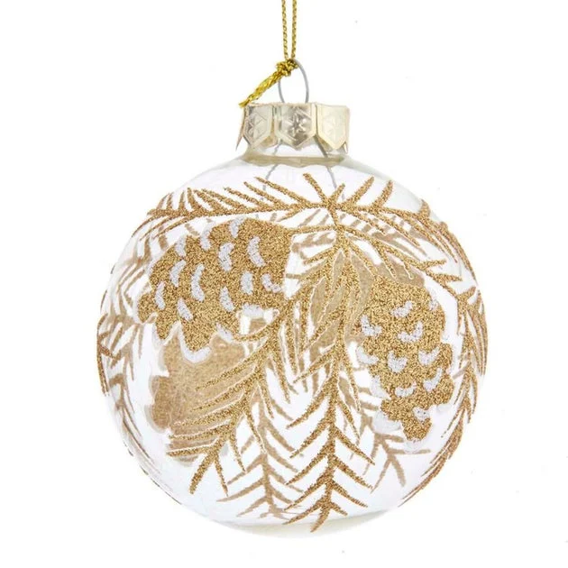 80mm Clear with Gold Pine Cones Glass Ball Ornaments 6-Piece Set