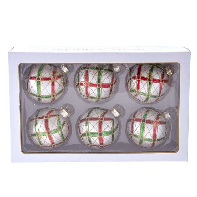 80mm Plaid Glass Ball Ornaments 6-Piece Set