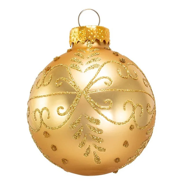 60mm Gold With Pattern Glass Ornaments 12-Piece Box