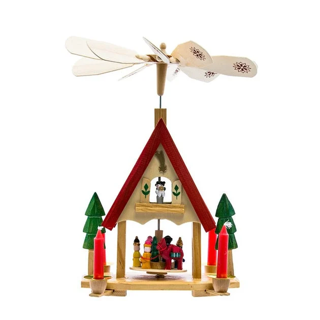 12" Wood Alpine House Carousel with Candles