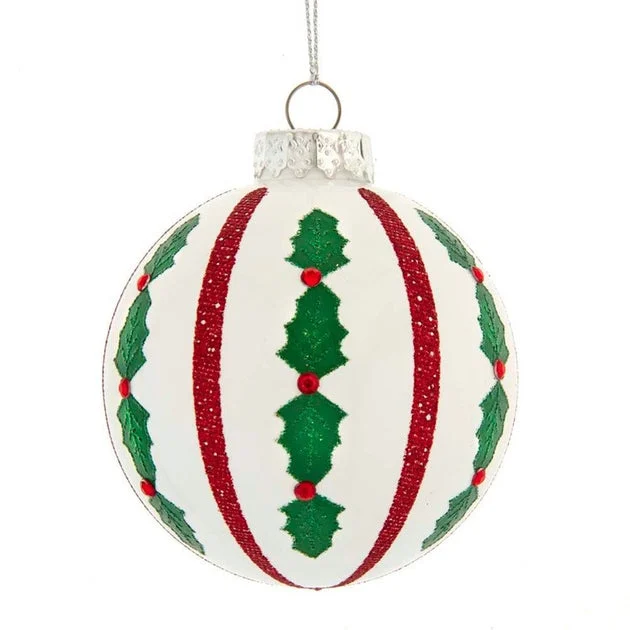 80mm Red and White Holly Leaf Glass Ball Ornaments 6-Piece Set