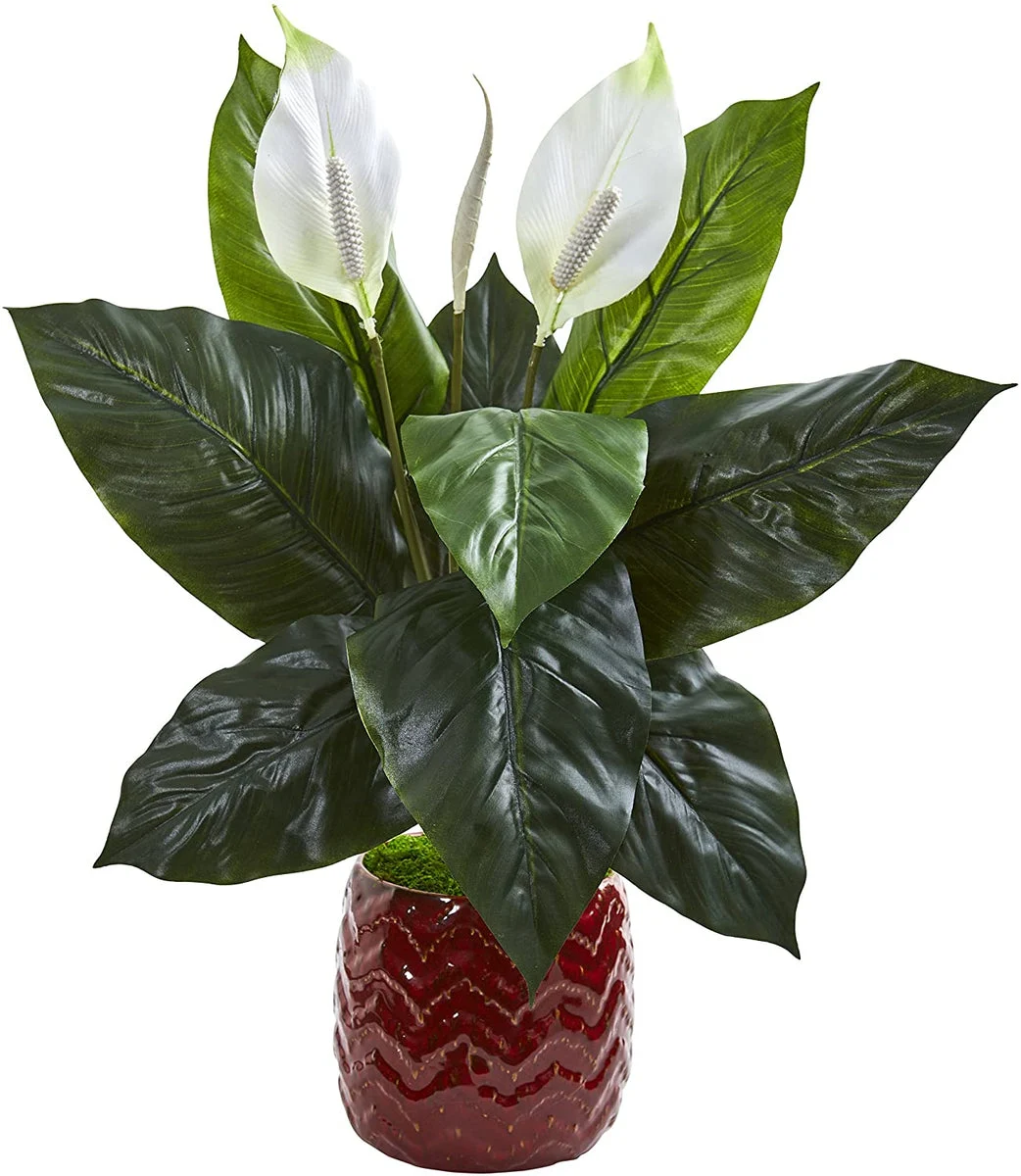 Nearly Natural 8237 27" Artificial Green Spathifyllum Plant in Red Planter
