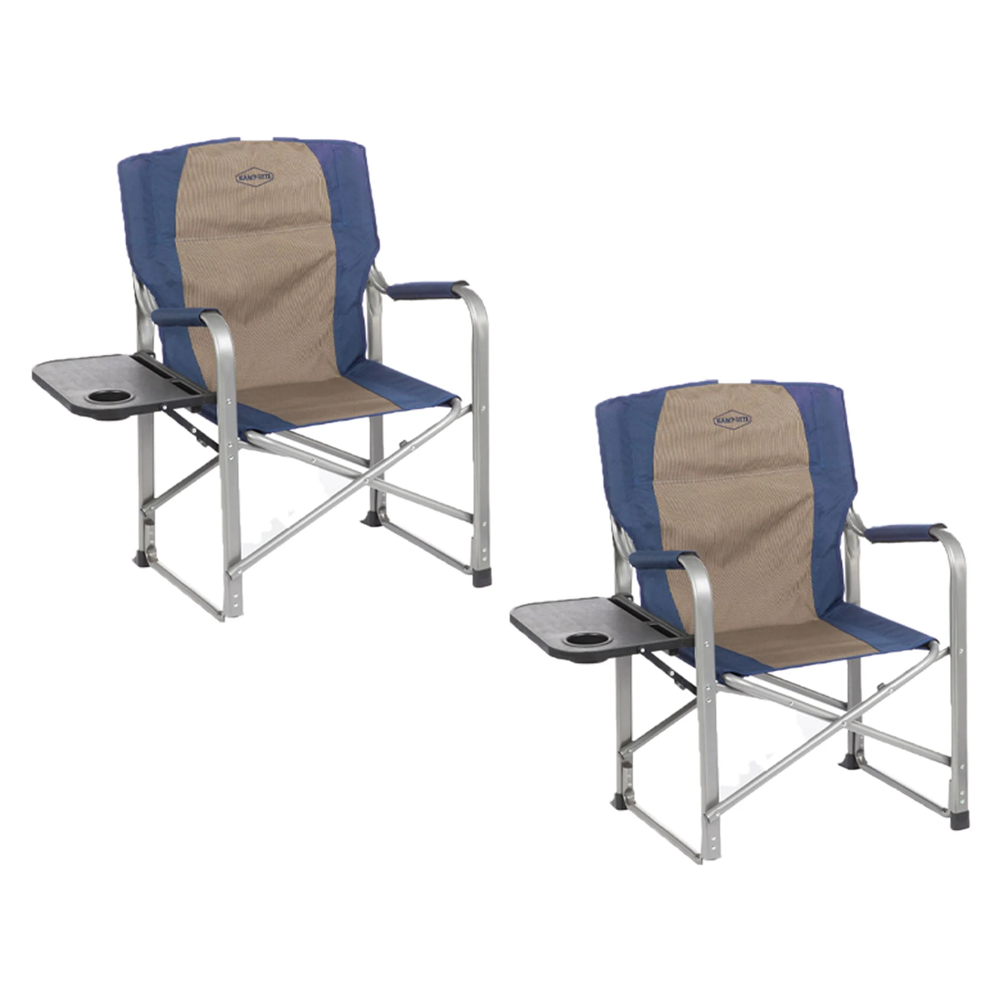 Kamp-Rite Outdoor Camping Director's Chair with Side Table, Navy & Tan (2 Pack)