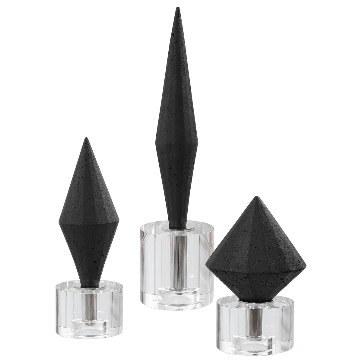 Uttermost Alize Black Sculptures Set of 3 – Rice Stone Resin with Crystal, 5"x5"x7", 4"x4"x10", 4"x4"x14"