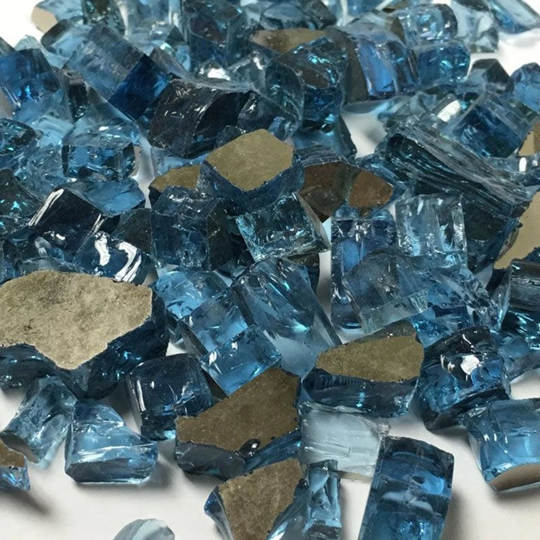 American Specialty Glass Blue Tempered Reflective Medium Fire Glass - 10 Lbs. Bag