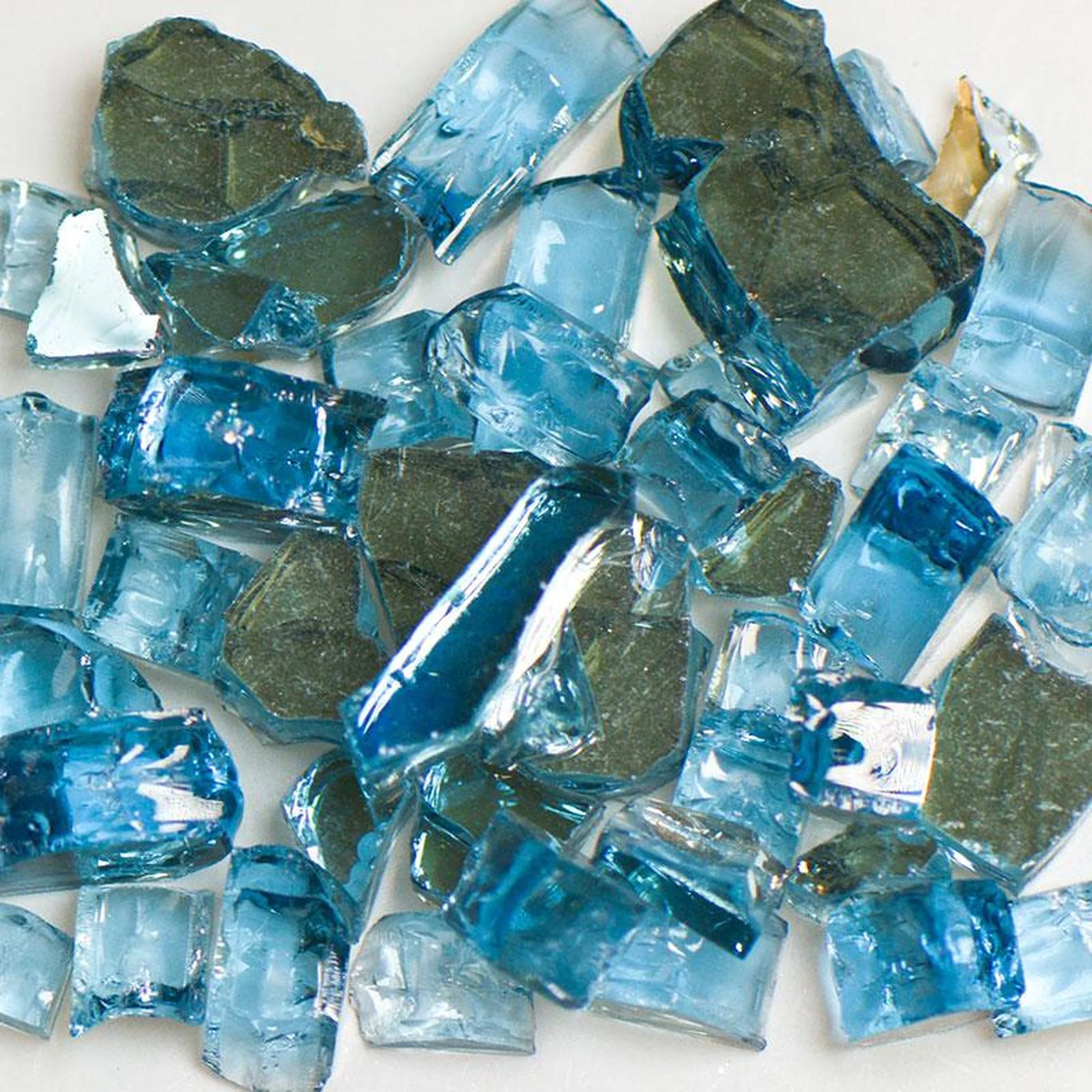 American Specialty Glass Blue Tempered Reflective Size 2 Fire Glass - 10 Lbs. Bag