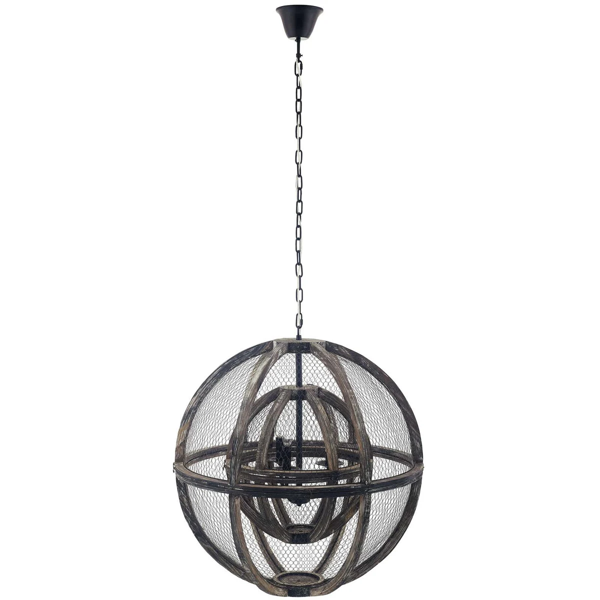 Modway Gravitate Globe Rustic Oak Wood Pendant Light Chandelier