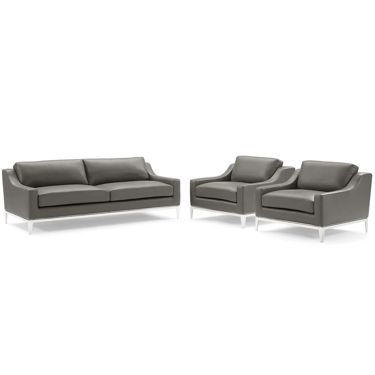 Modway Harness 3 Piece Stainless Steel Base Leather Set