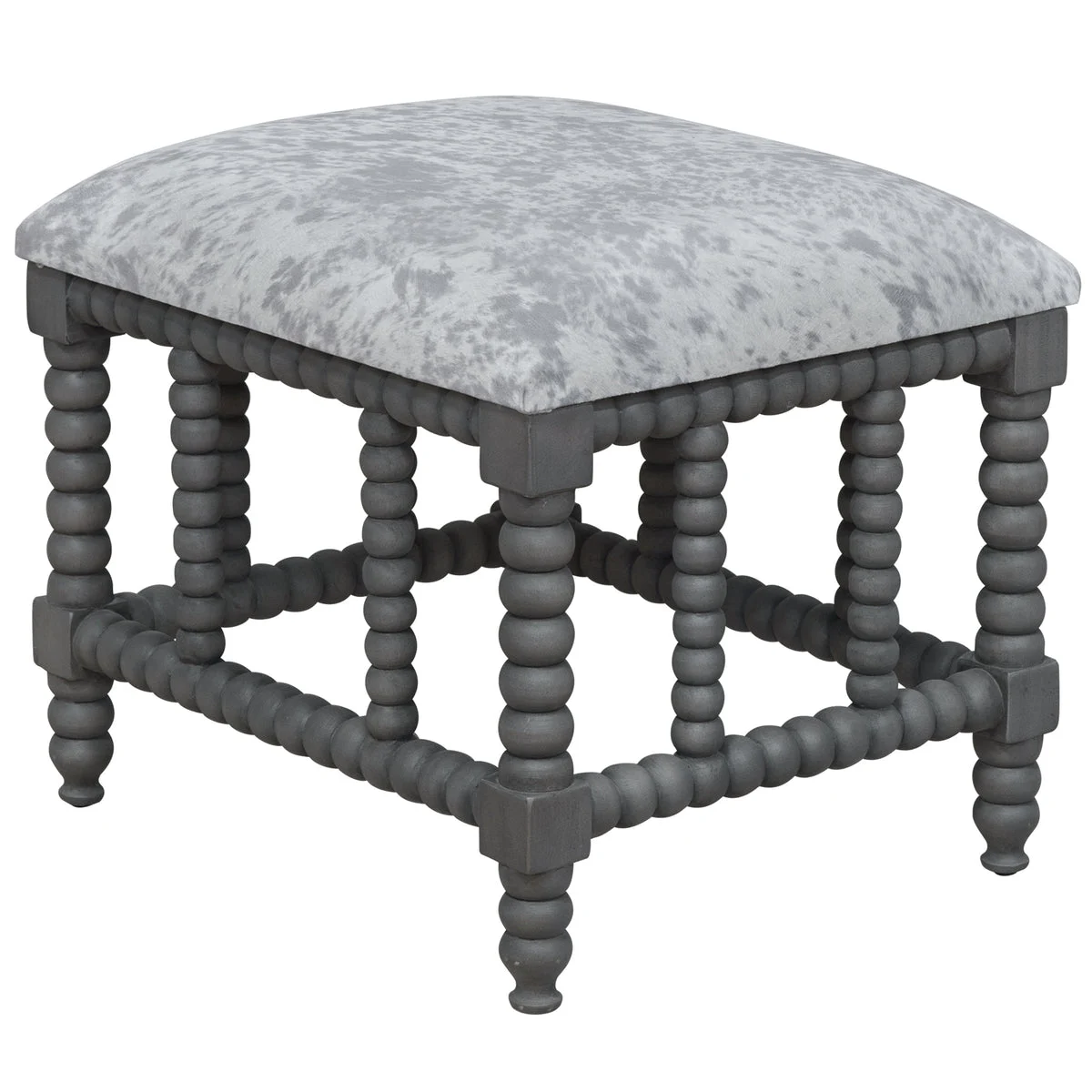 Uttermost 23568 Estes Faux Cow Hide Small Bench with Turned Wood Base