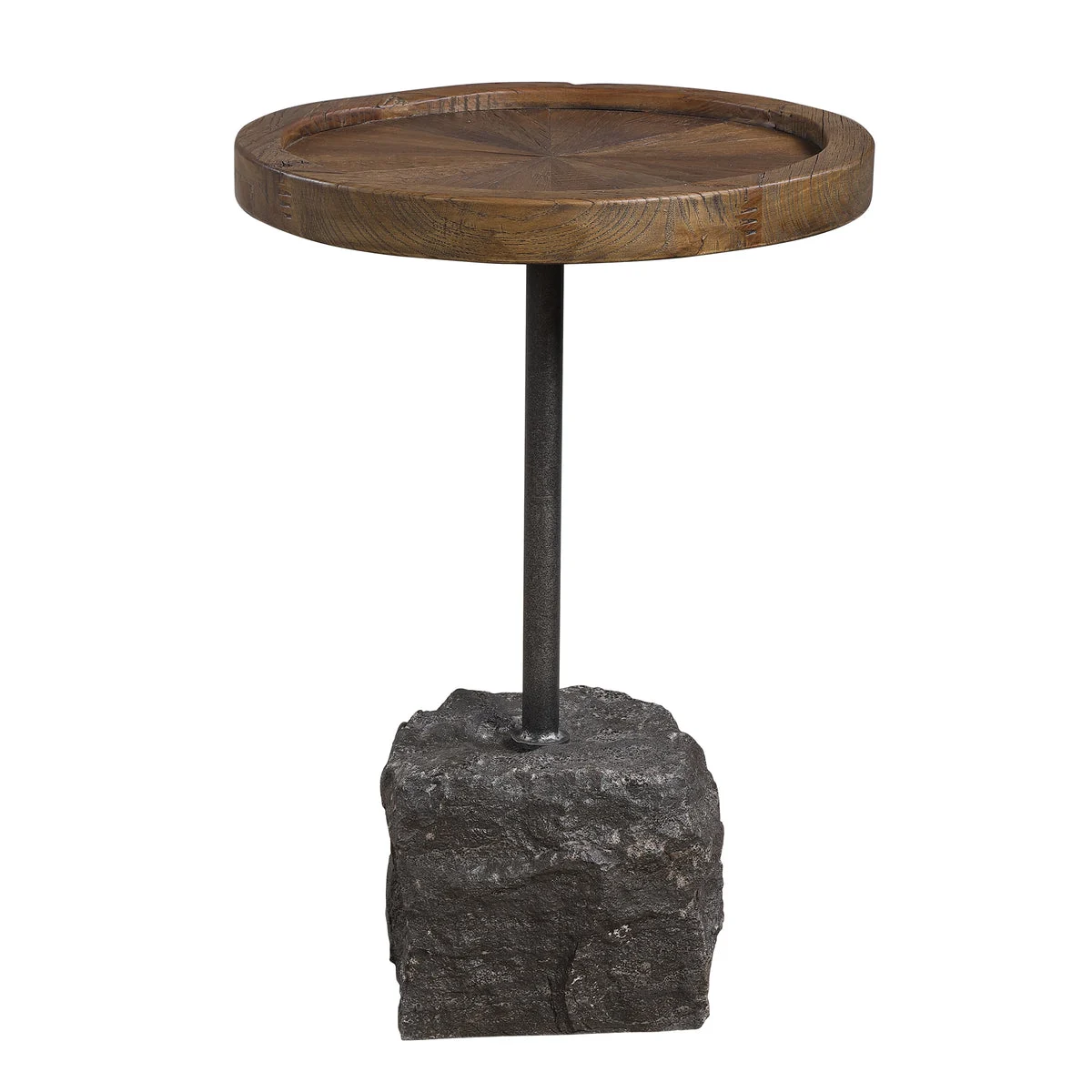 Uttermost 24992 Horton Rustic Accent Table with Recycled Elm Starburst Top Aged Iron Support 23" High