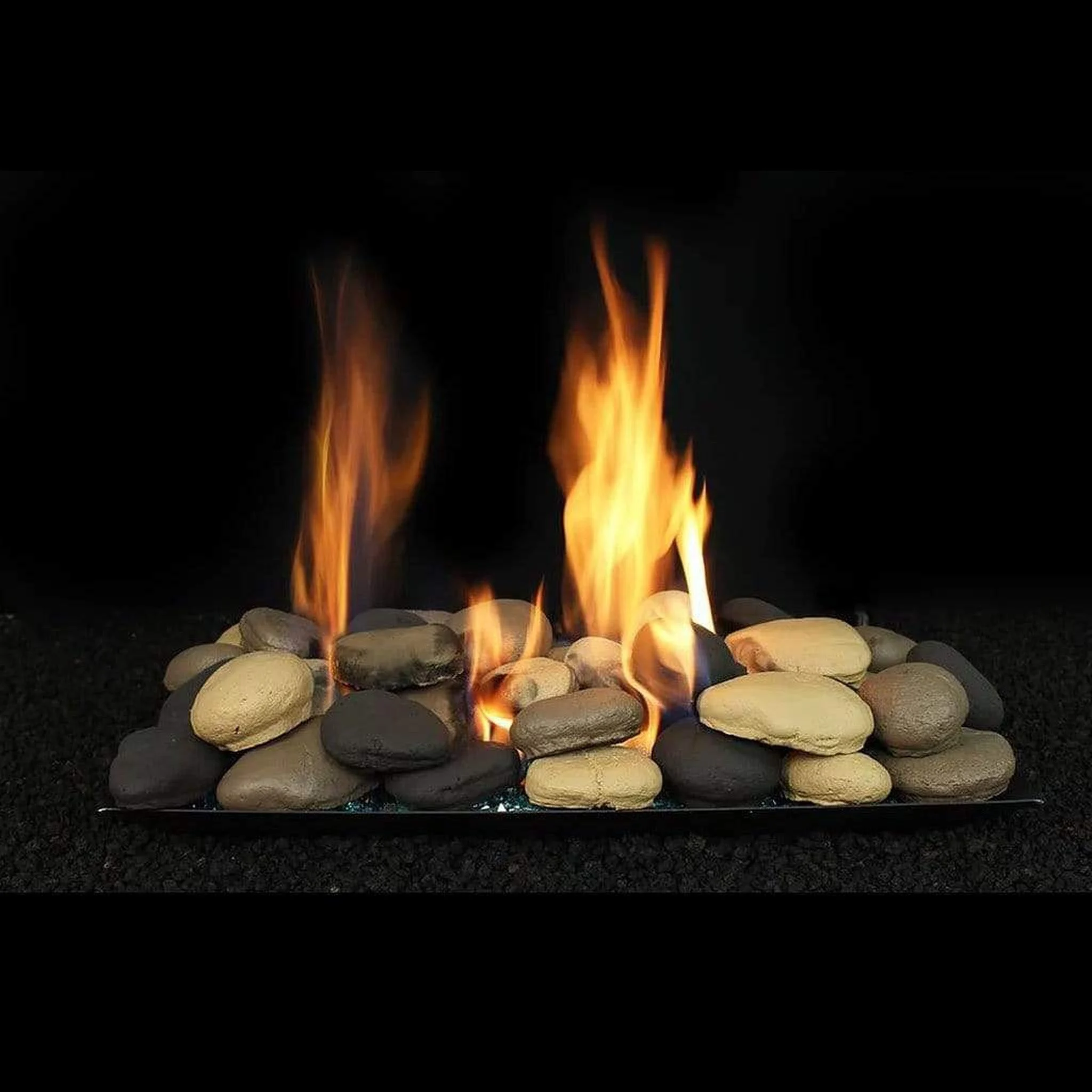 Hargrove 24" Black Blazing River Stones Set for Full Pan Burner
