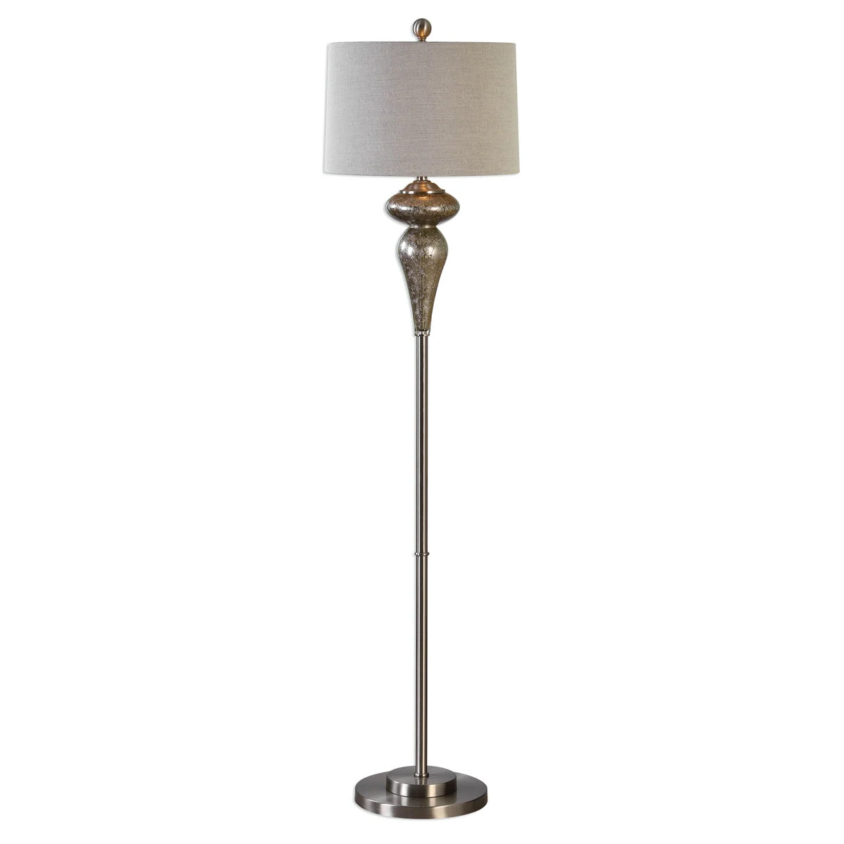 Uttermost Vercana Mercury Glass and Brushed Nickel Floor Lamp with Beige Linen Shade – 64” Tall, 3-Way Socket – Individually Priced
