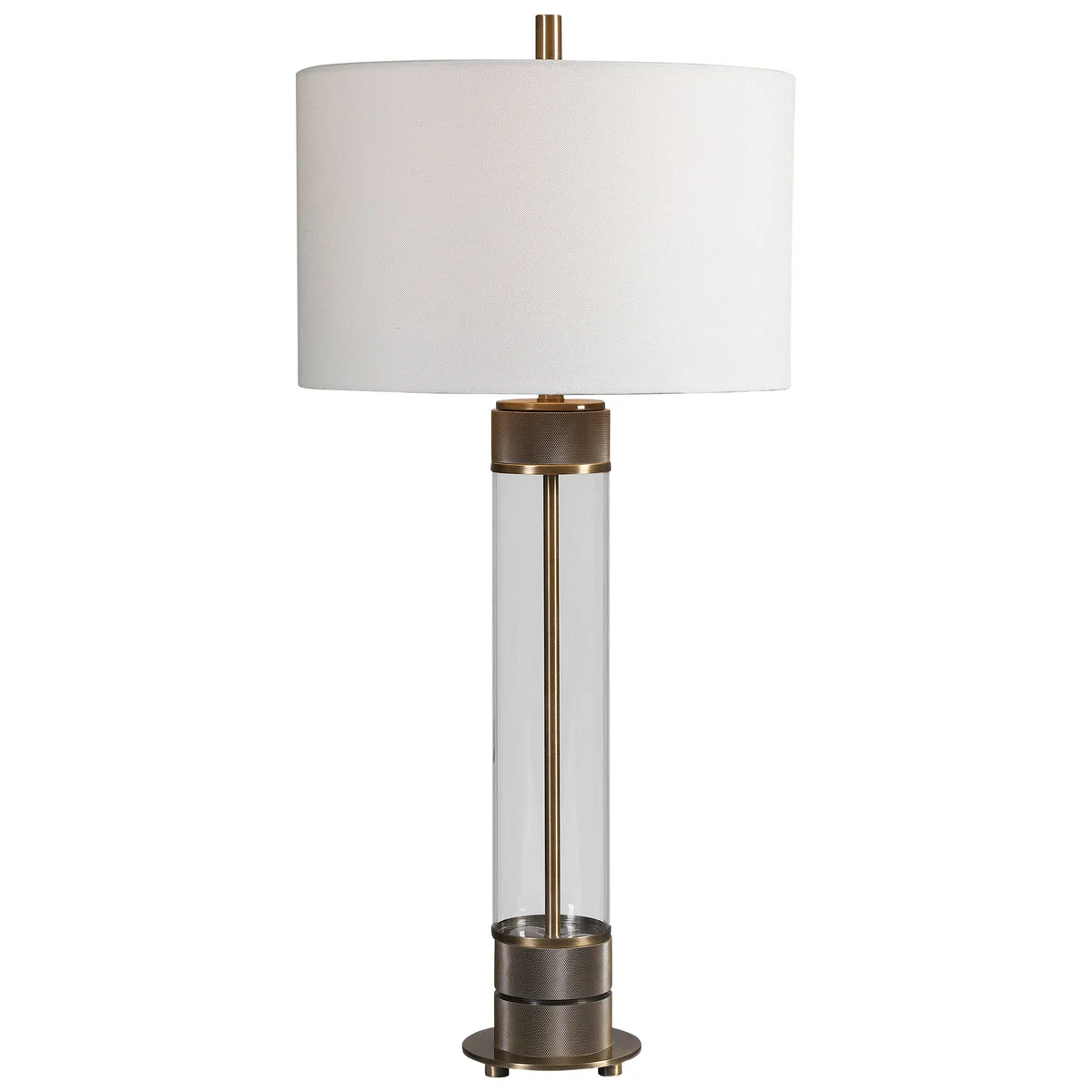 Uttermost Anmer Industrial Table Lamp with Brass Accents, Iron Frame & Clear Glass Base, 35" Tall