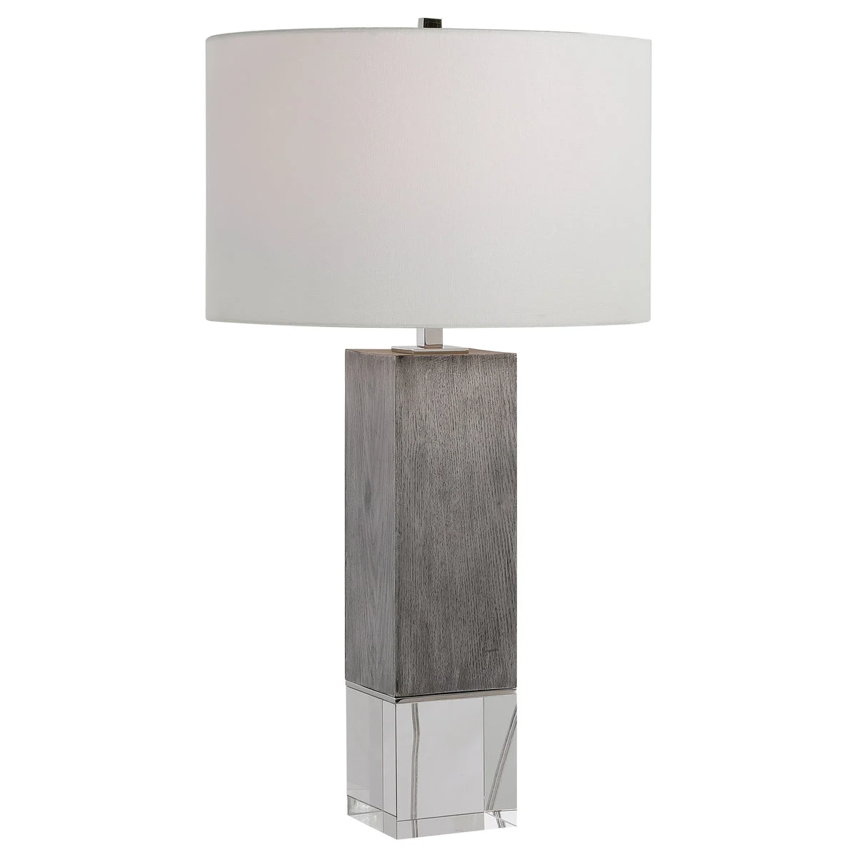 Uttermost Cordata Modern Lodge Table Lamp with Gray Oak Finish, Crystal Base & Drum Shade, 28.75"H