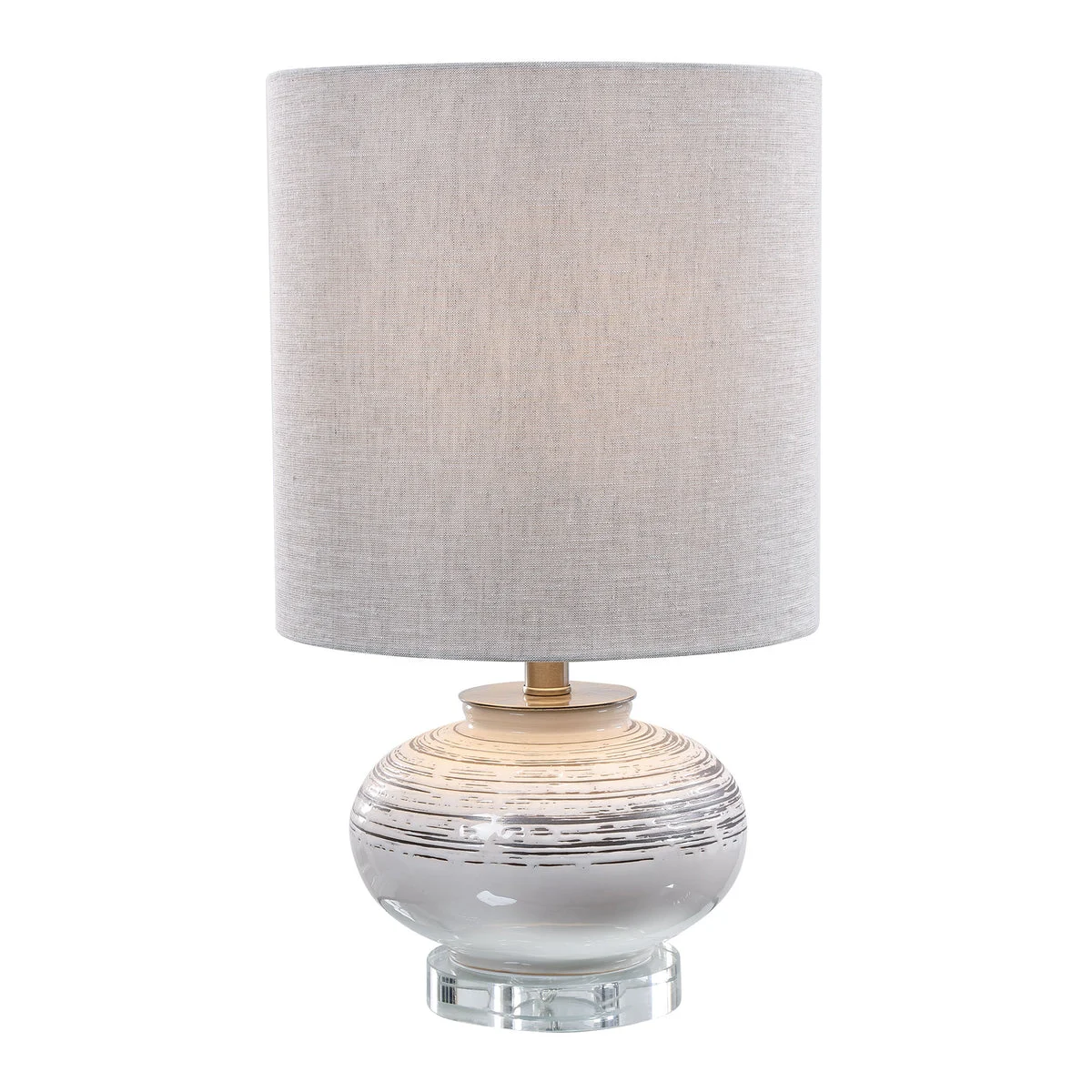 Uttermost Lenta Off-White Accent Lamp – Textured Ceramic with Crystal Foot and Linen Drum Shade, 20.5"H