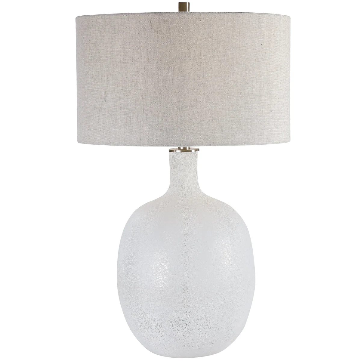Uttermost Whiteout Table Lamp – Mottled Aged White Glass, Brushed Nickel, 29.75” Tall, Linen Shade