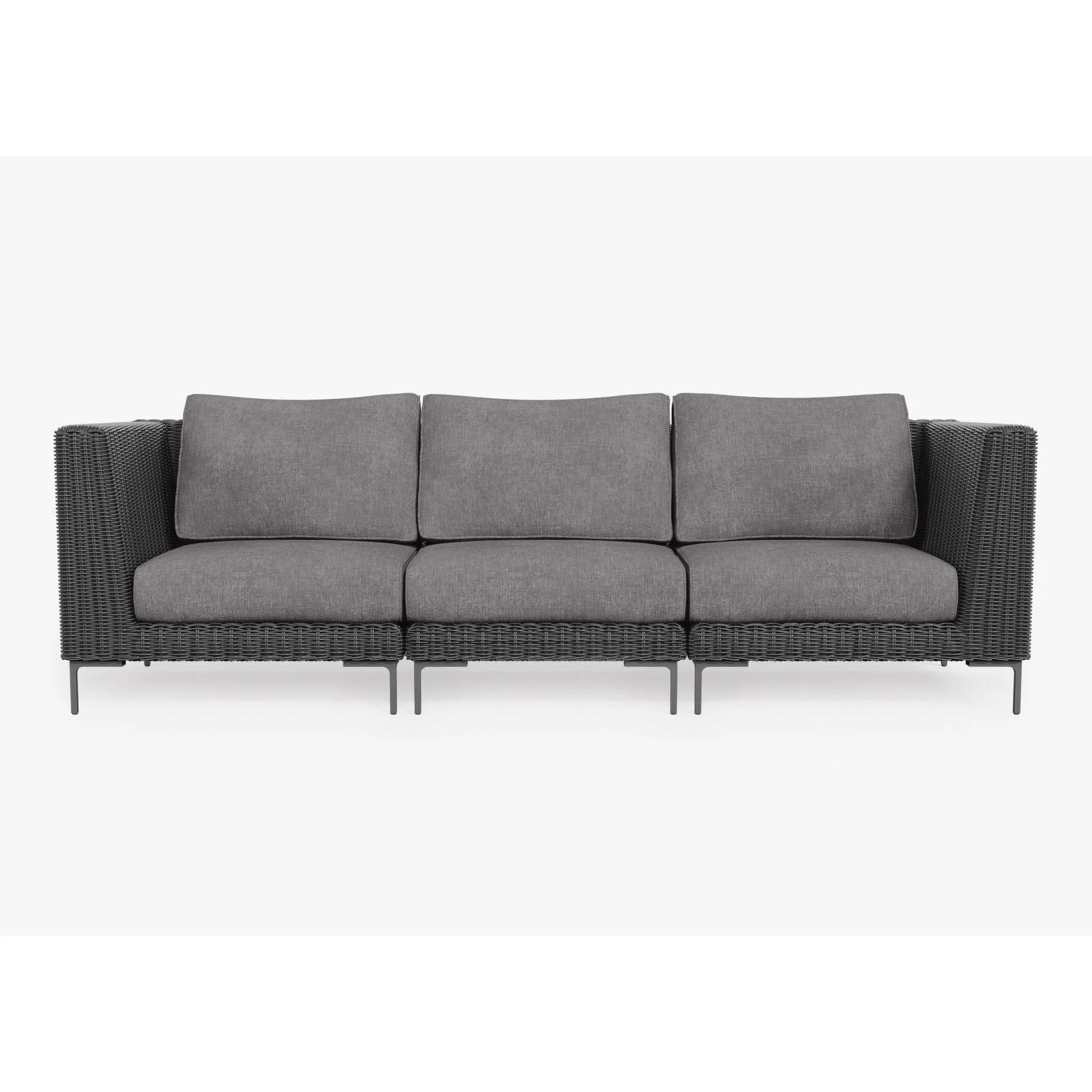 Live Outer 103" Black Wicker Outdoor 3-Seat Sofa With Dark Pebble Gray Cushion