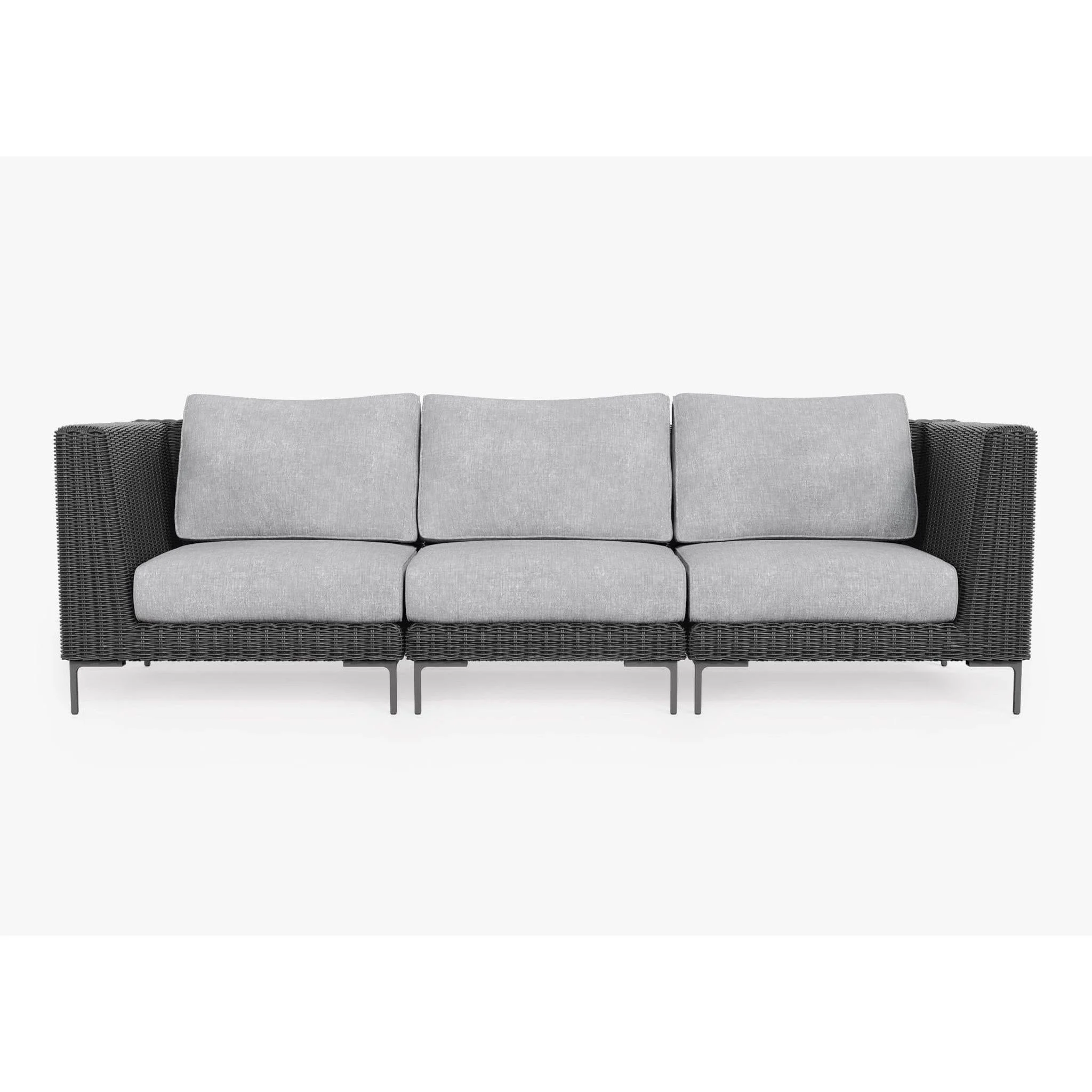 Live Outer 103" Black Wicker Outdoor 3-Seat Sofa With Pacific Fog Gray Cushion