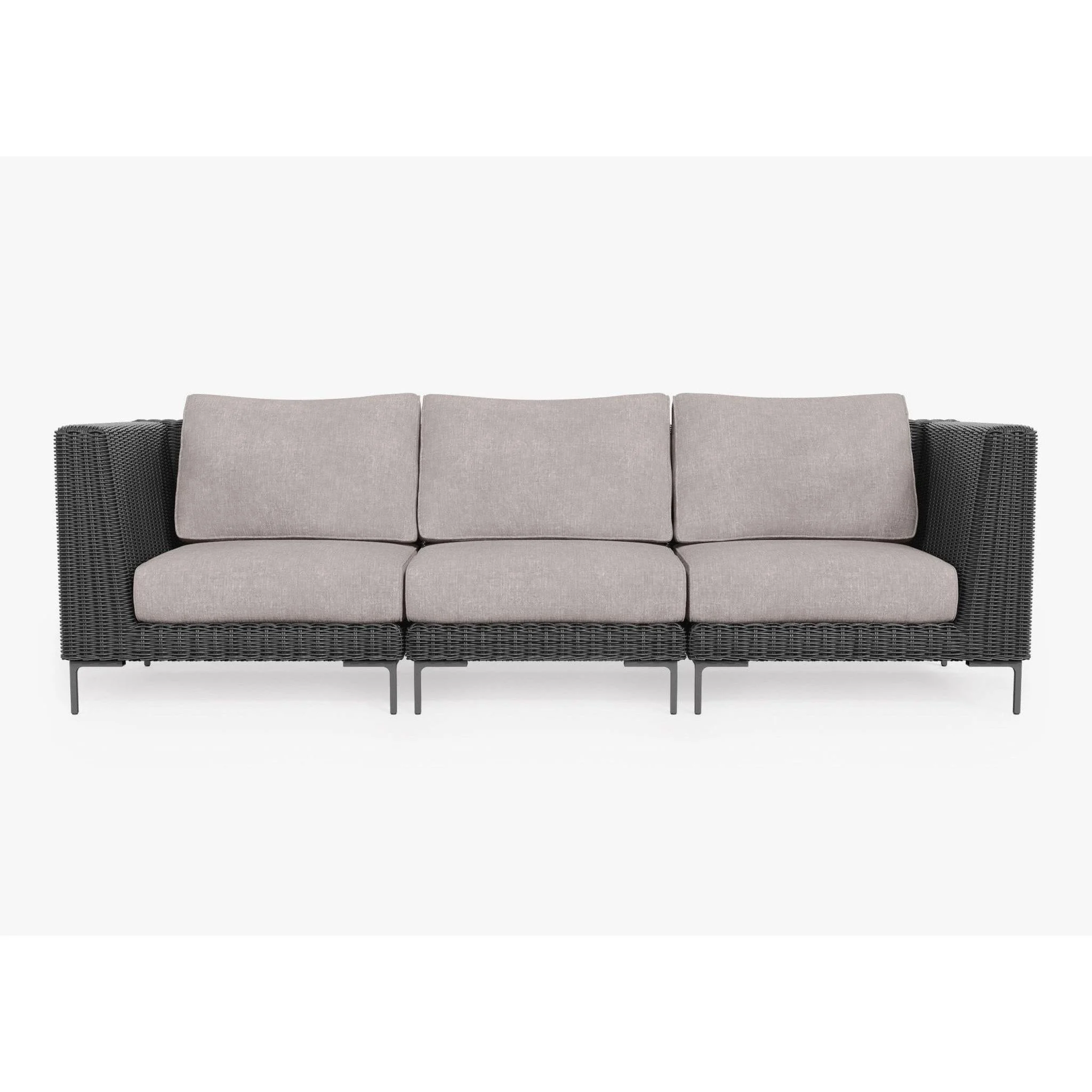 Live Outer 103" Black Wicker Outdoor 3-Seat Sofa With Sandstone Gray Cushion
