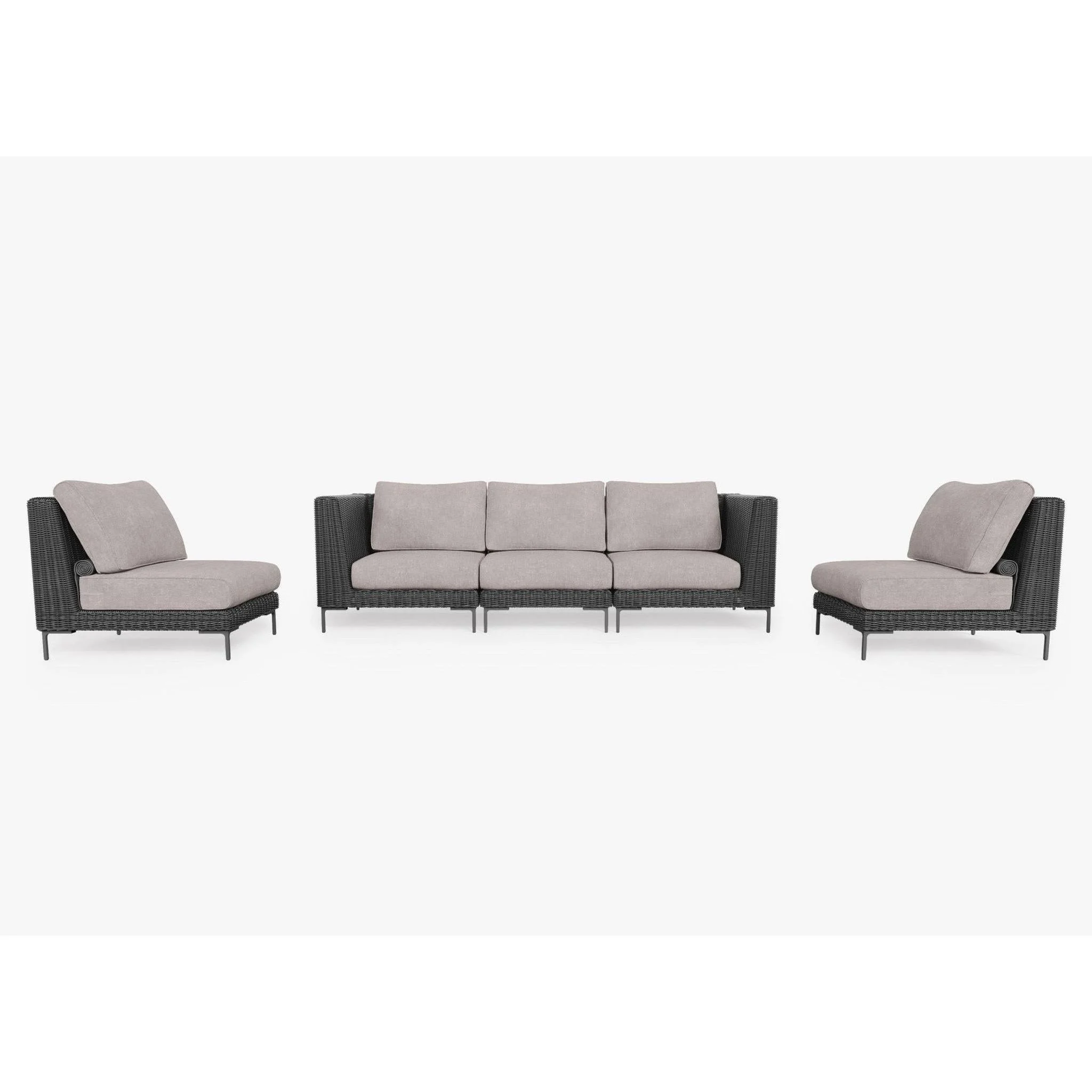 Live Outer 103" Black Wicker Outdoor Sofa With Armless Chairs & Sandstone Gray Cushion (5-Seat)
