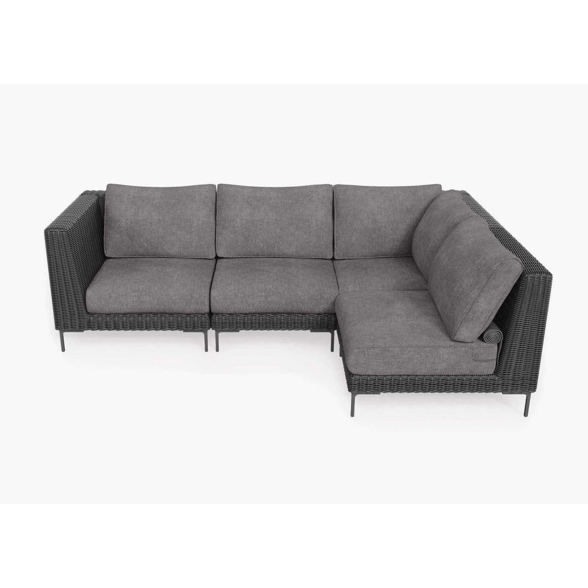 Live Outer 103" x 66" Black Wicker Outdoor L Shape Sectional 4-Seat With Dark Pebble Gray Cushion