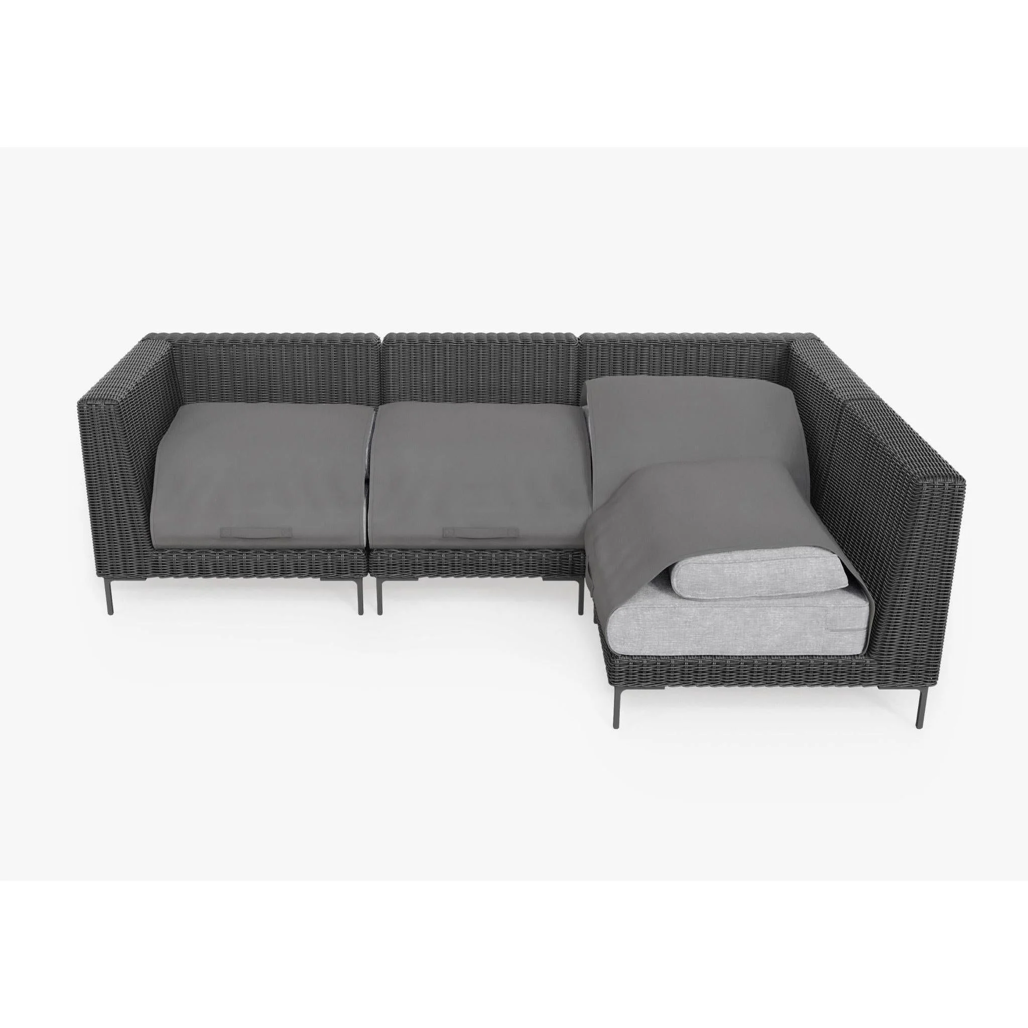 Live Outer 103" x 66" Black Wicker Outdoor L Shape Sectional 4-Seat With Pacific Fog Gray Cushion