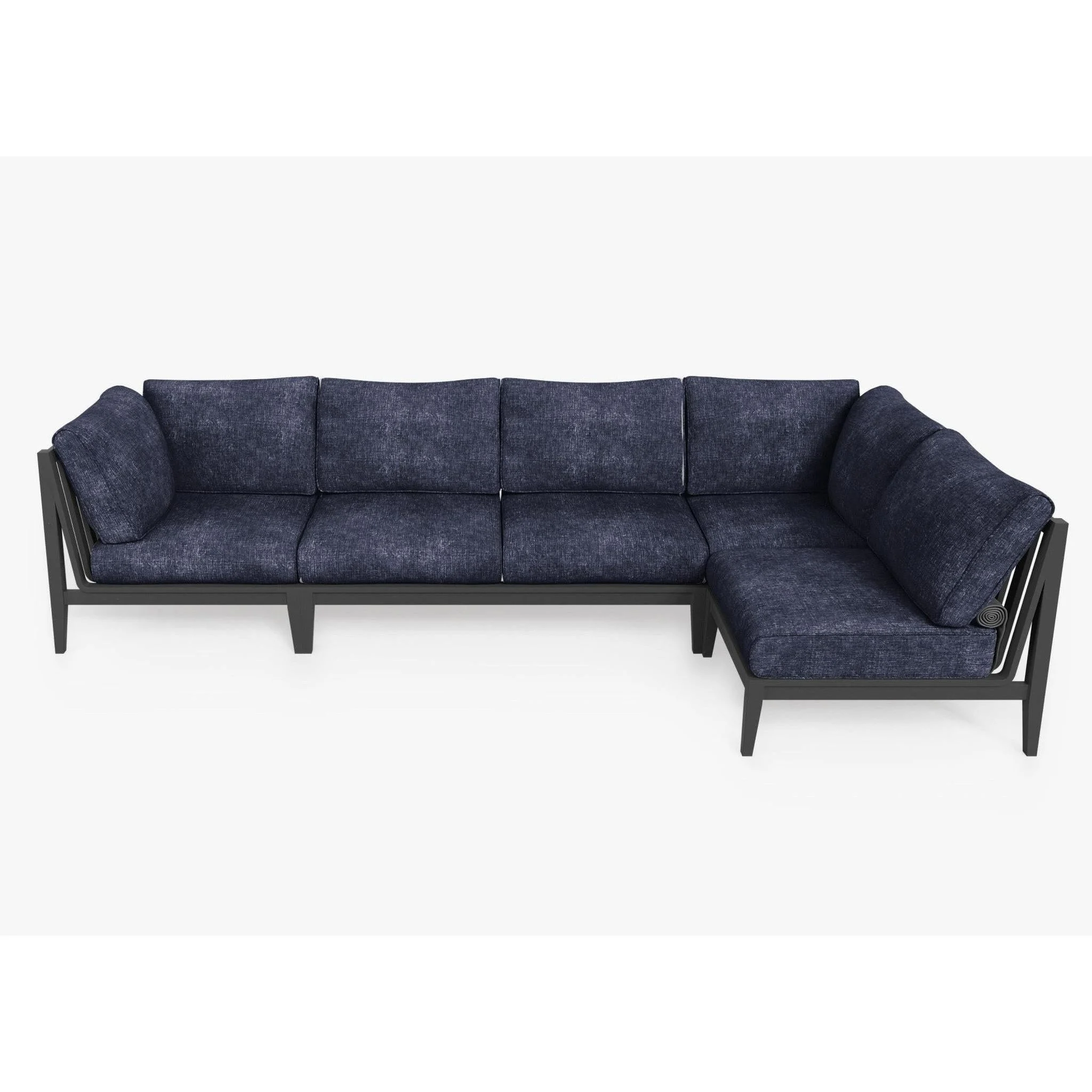 Live Outer 127" x 64" Charcoal Aluminum Outdoor L Shape Sectional 5-Seat With Deep Sea Navy Cushion