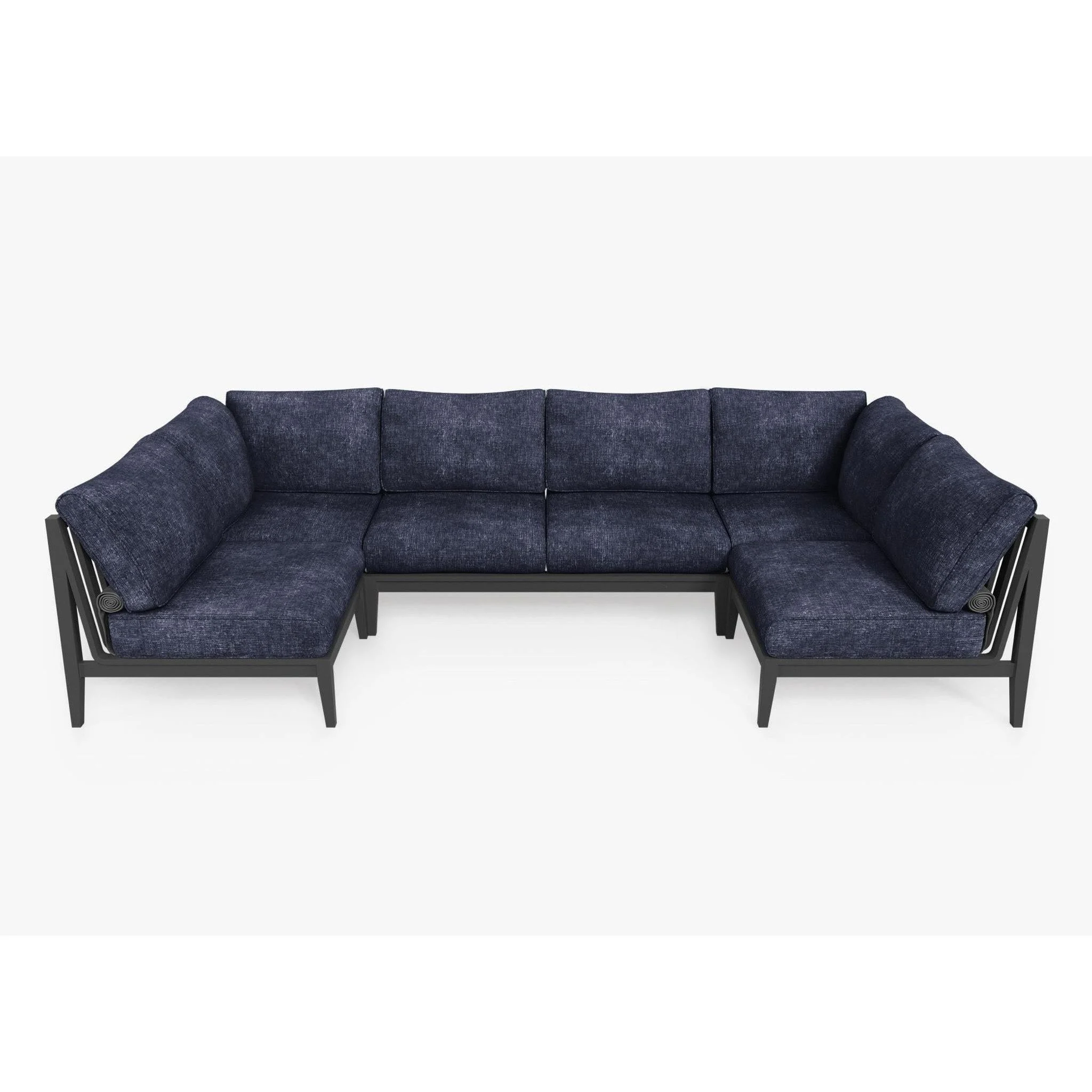 Live Outer 127" x 64" Charcoal Aluminum Outdoor U Sectional 6-Seat With Deep Sea Navy Cushion