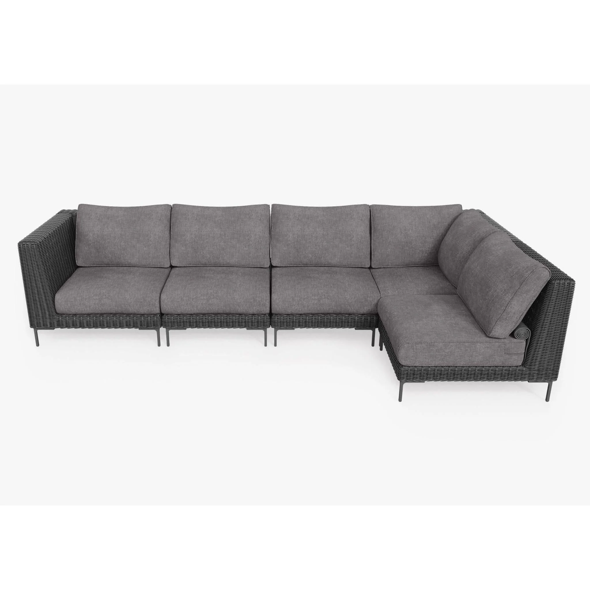 Live Outer 132" x 66" Black Wicker Outdoor L Shape Sectional 5-Seat With Dark Pebble Gray Cushion
