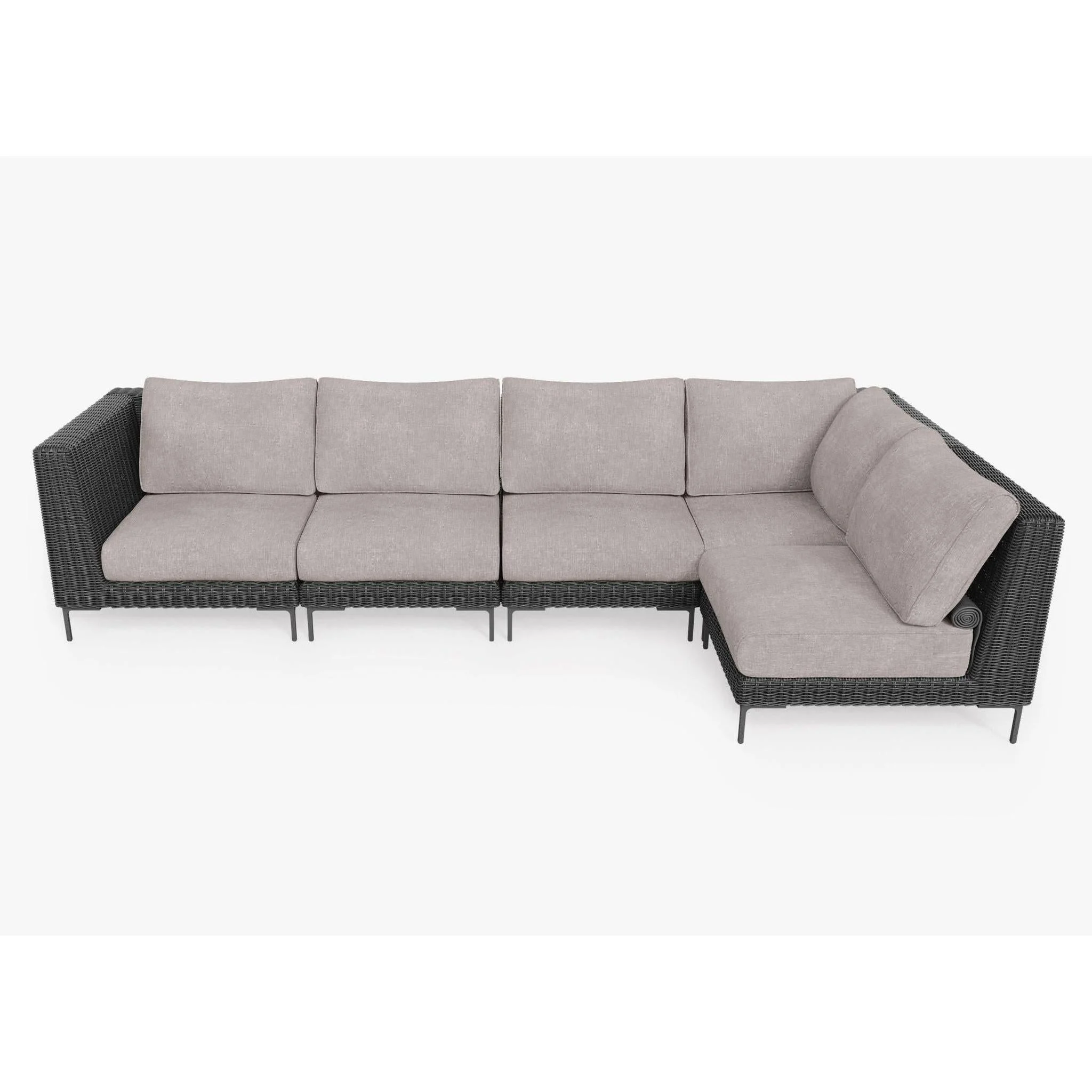 Live Outer 132" x 66" Black Wicker Outdoor L Shape Sectional 5-Seat With Sandstone Gray Cushion