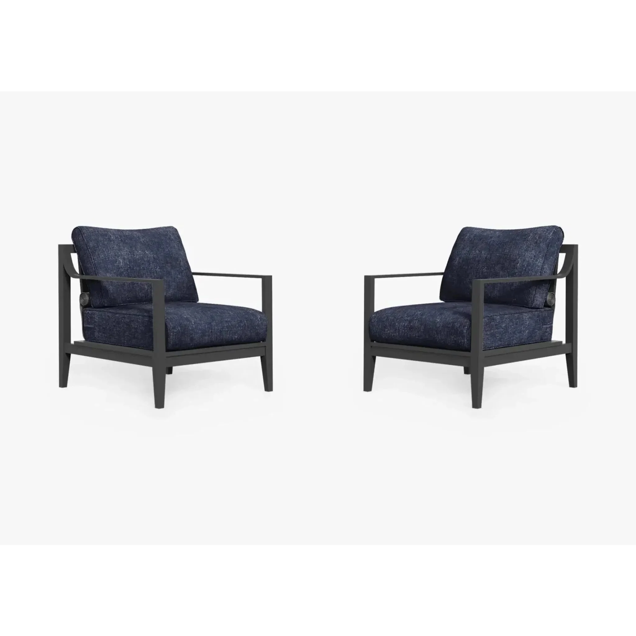 Live Outer 27" Charcoal Aluminum Outdoor Armchair Conversation Set With Deep Sea Navy Cushion