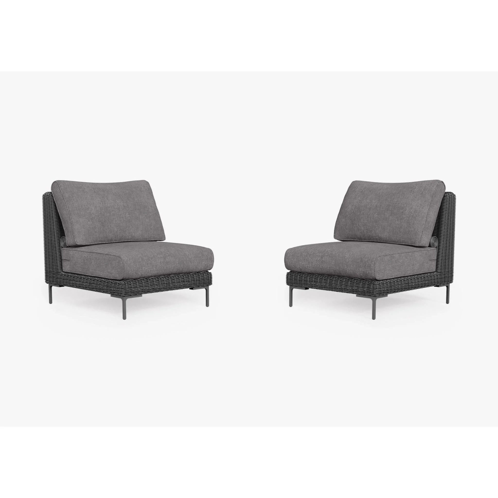 Live Outer 29" Black Wicker Outdoor Armless Chair Conversation Set With Dark Pebble Gray Cushion