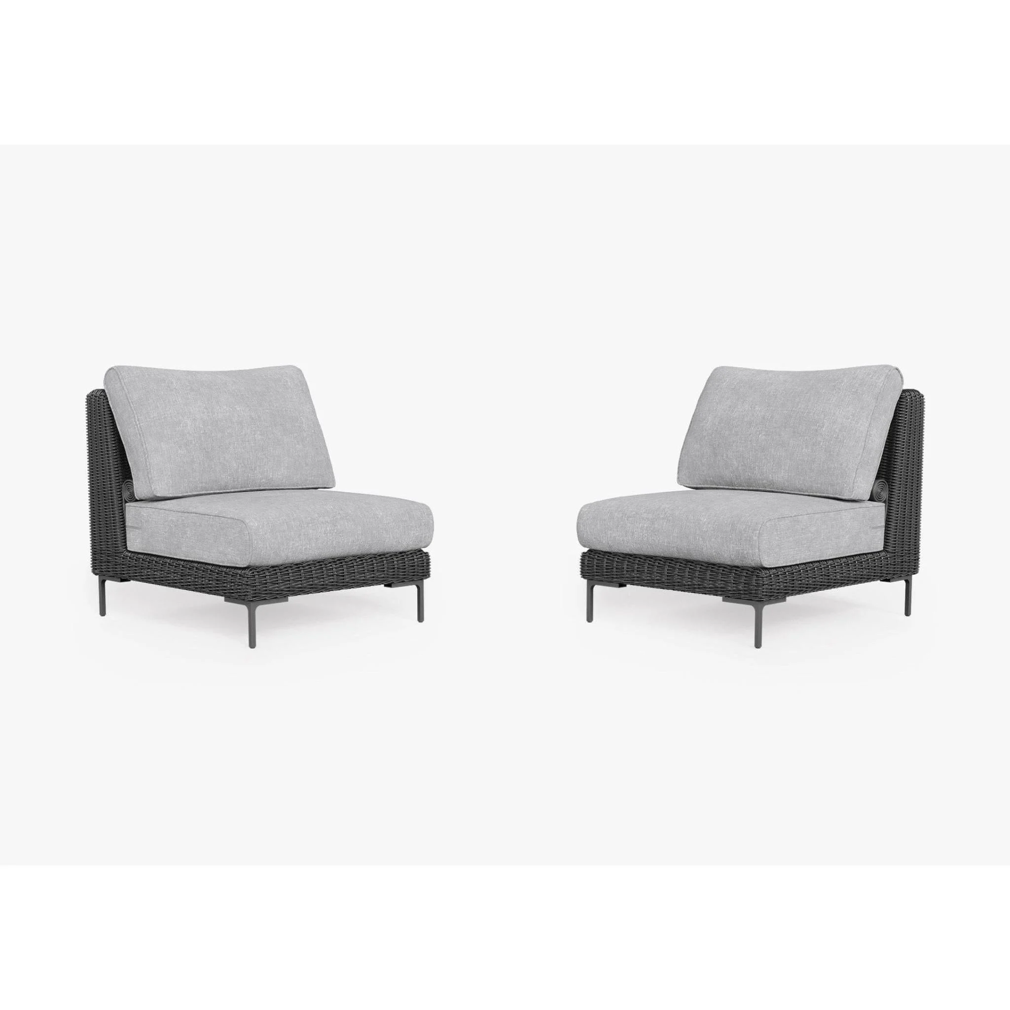 Live Outer 29" Black Wicker Outdoor Armless Chair Conversation Set With Pacific Fog Gray Cushion