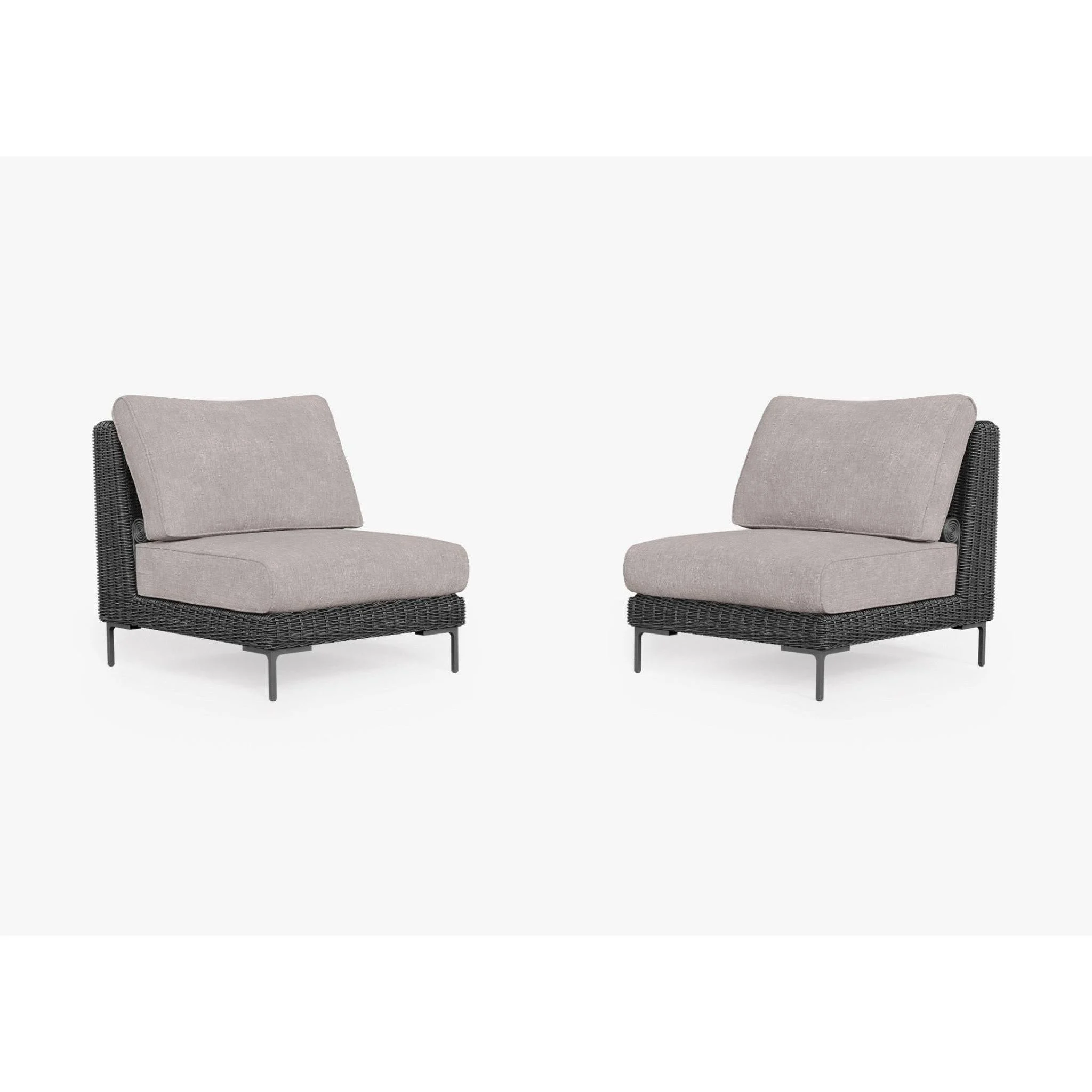 Live Outer 29" Black Wicker Outdoor Armless Chair Conversation Set With Sandstone Gray Cushion
